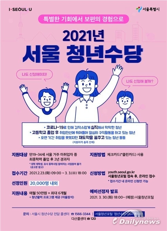 서울시, 청년수당 월 50만원 지원받을 참여자 모집