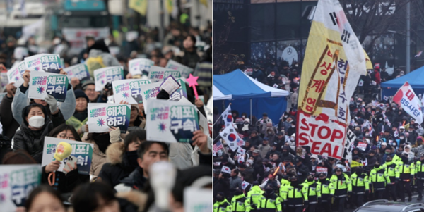 [한컷뉴스]초유의 현직대통령 체포에 '갈라선 민심'