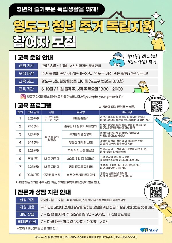 영도구, 청년 자립 돕는 ‘주거 독립 지원 프로그램’ 시행