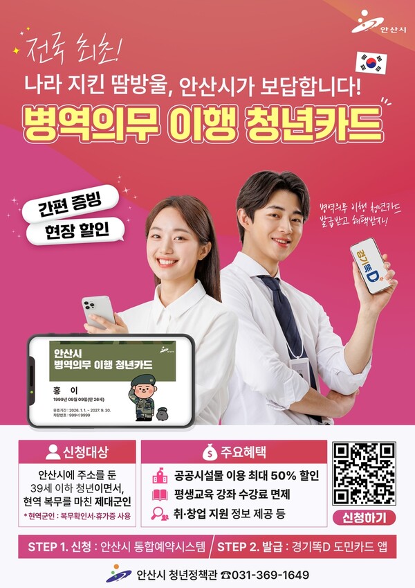 안산시, 전국 최초 ‘병역의무 이행 청년카드’ 온라인 발급 시행